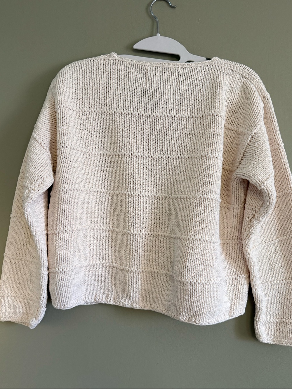 Pure Handknit Vintage Cotton Cardigan Cream Chunky Knit Wood Buttons Medium - Picture 2 of 7